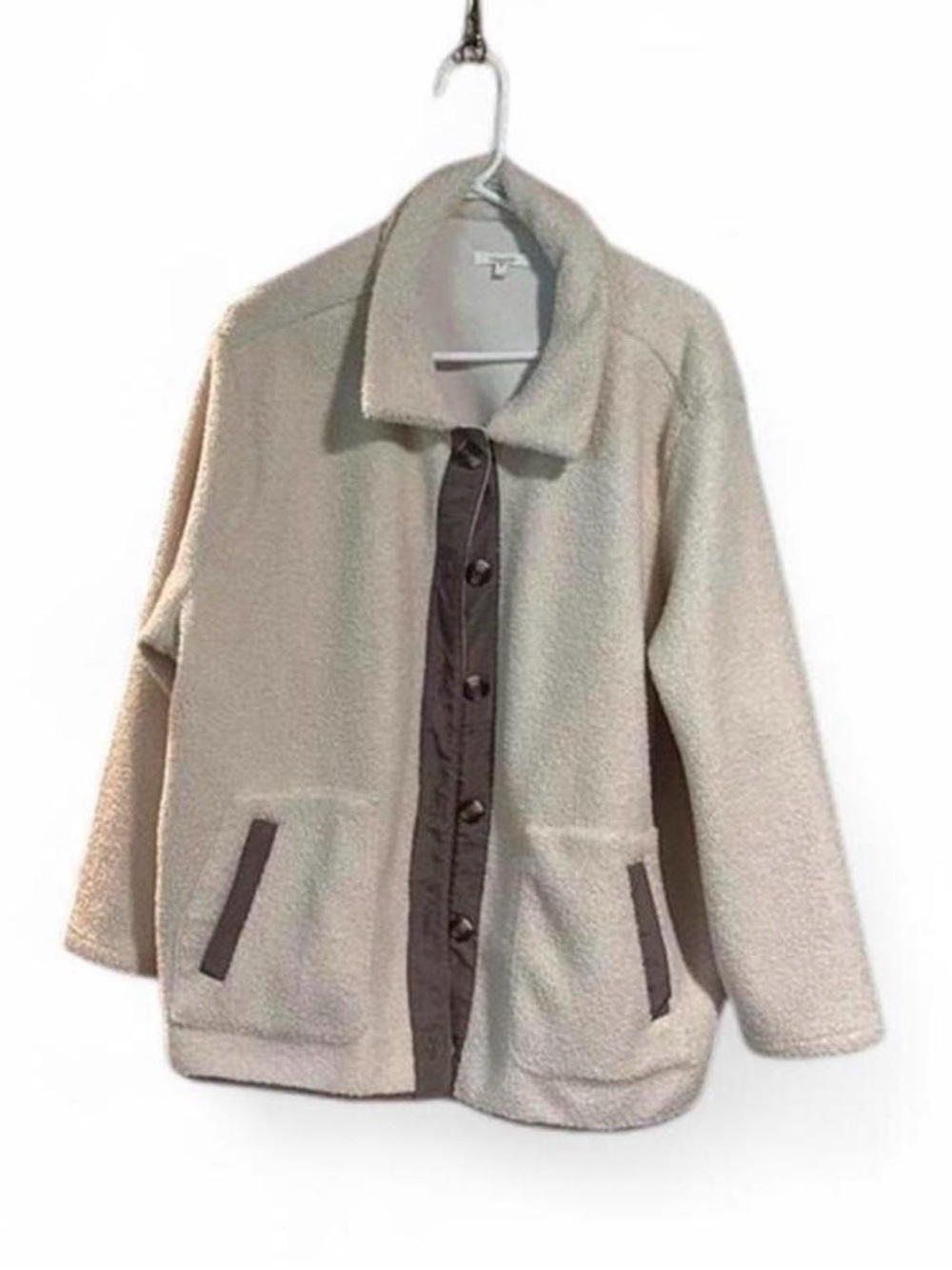 Maurices Cream Teddy Jacket with Brown Button Placket